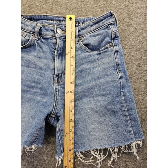 American Eagle Women's Blue Mom Short Cut Off Denim Jean High Rise Shorts Size 0 - Picture 8 of 9